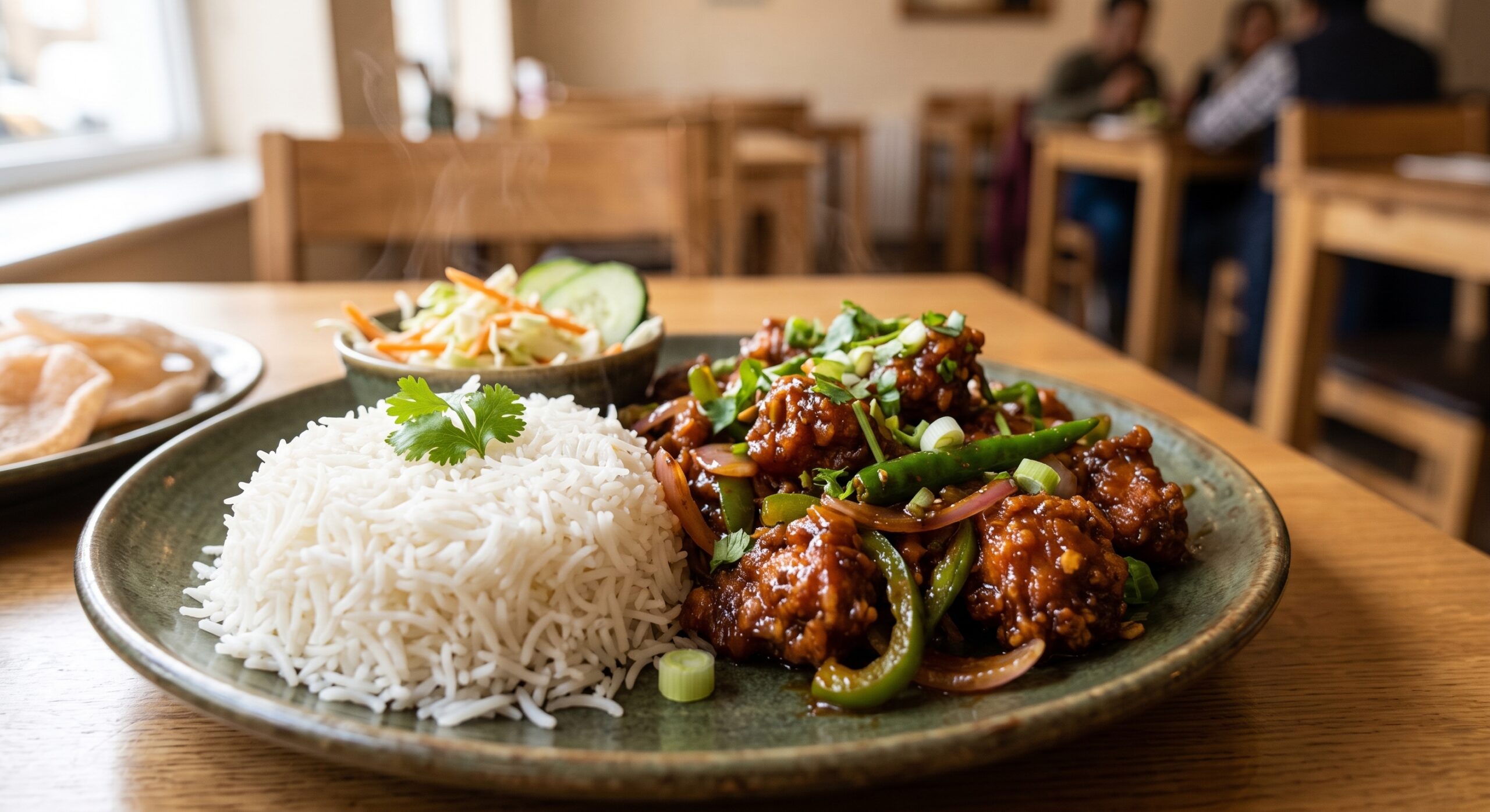 Chilli chicken with rice